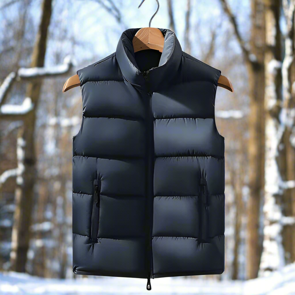 Men's Padded Vest - Quilted Design - High Collar - Practical Pockets - Light and Warm