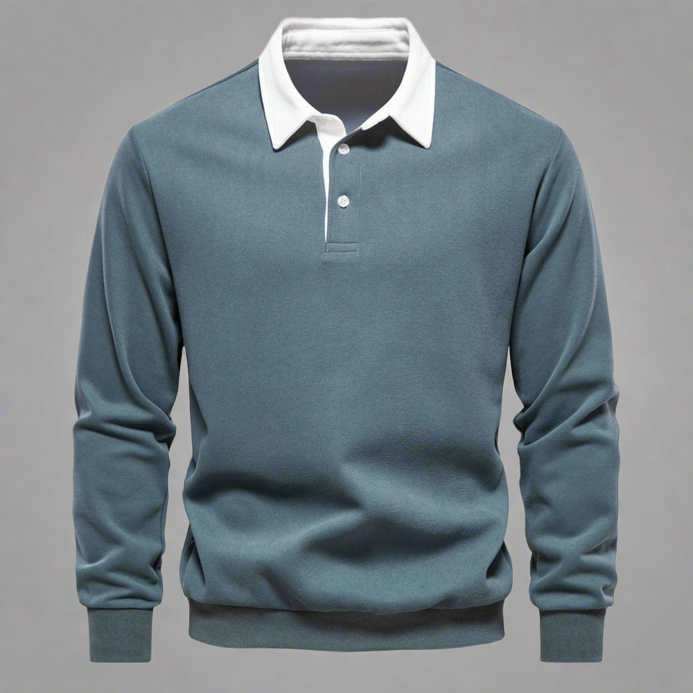 Men's Polo Sweater - Classic Fit - Soft Knit - Ribbed Cuffs