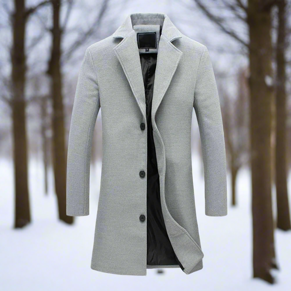 Men's Wool Coat - Button Closure - Tailored Fit - Knee Length - Notch Lapel