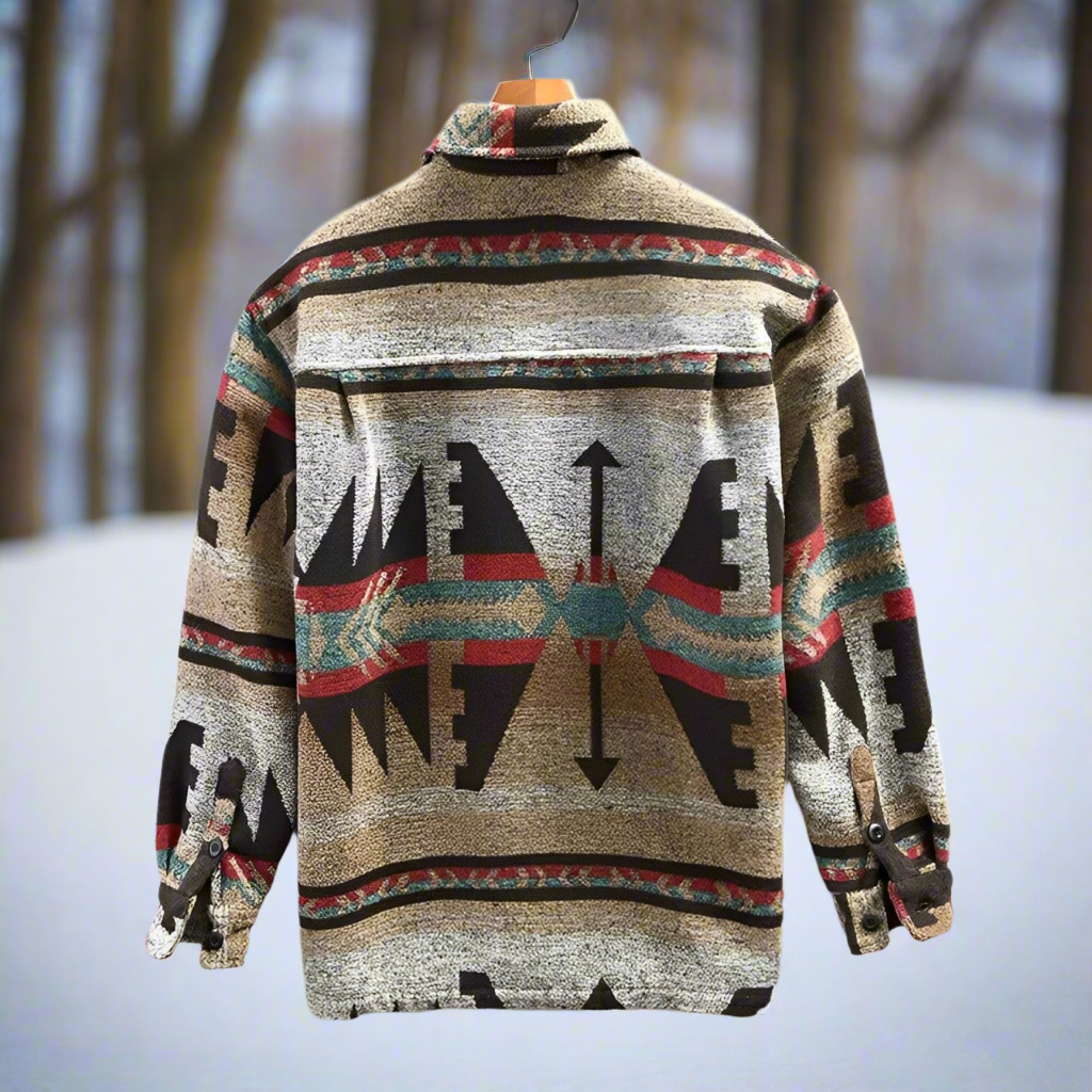 Långermet flanellskjorte med unikt aztekdesign for menn