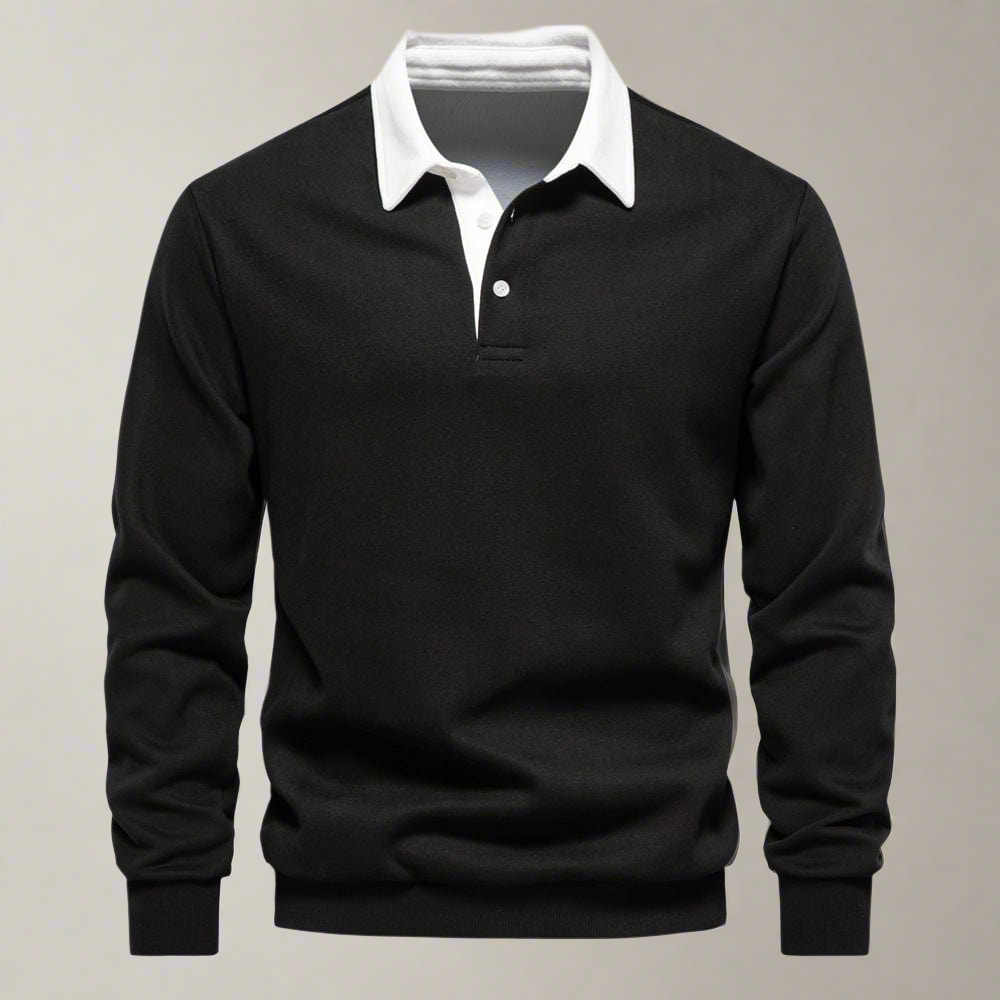 Men's Polo Sweater - Classic Fit - Soft Knit - Ribbed Cuffs