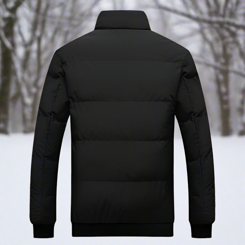 Men's Puffer Jacket - Quilted Design - High Collar - Zipper Closure - Pockets