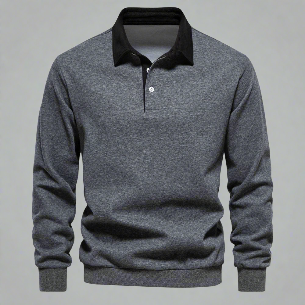 Men's Polo Sweater - Classic Fit - Soft Knit - Ribbed Cuffs