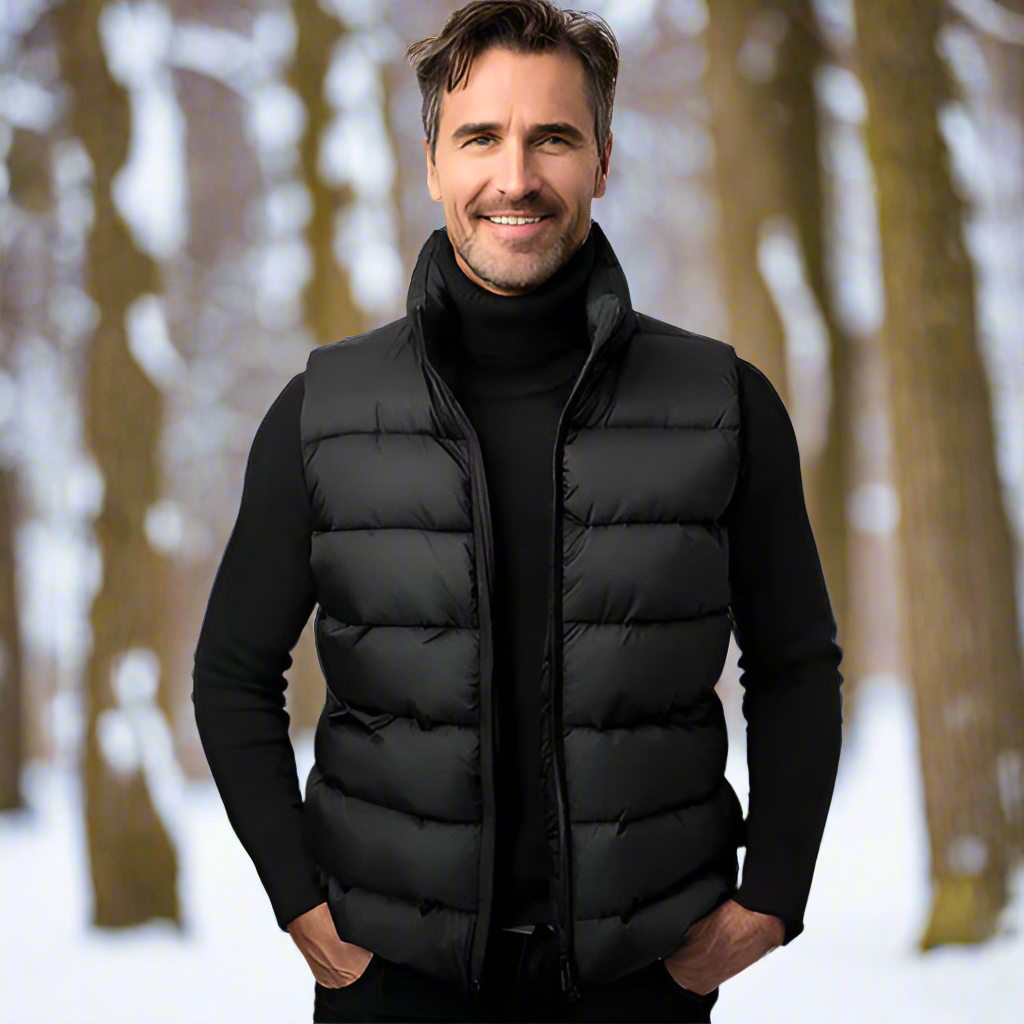 Men's Padded Vest - Quilted Design - High Collar - Practical Pockets - Light and Warm