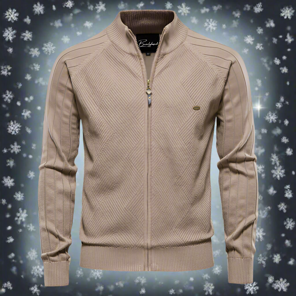 Men's Jacket - Zipper - High Collar - Knitted Texture - Comfortable Fit