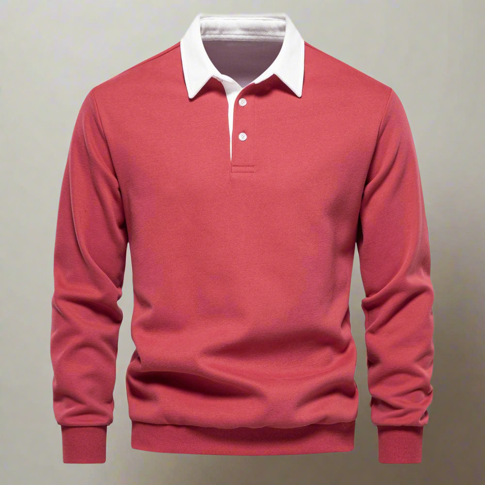 Men's Polo Sweater - Classic Fit - Soft Knit - Ribbed Cuffs