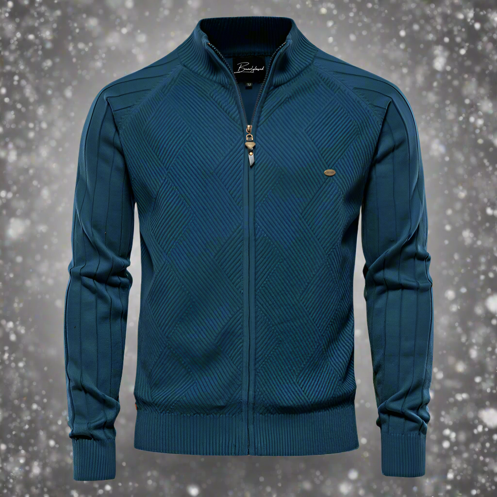 Men's Jacket - Zipper - High Collar - Knitted Texture - Comfortable Fit