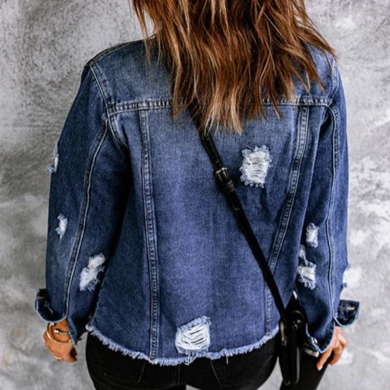 Women's Denim Jacket - Classic Button-Up - Chest Pockets - Slim Fit