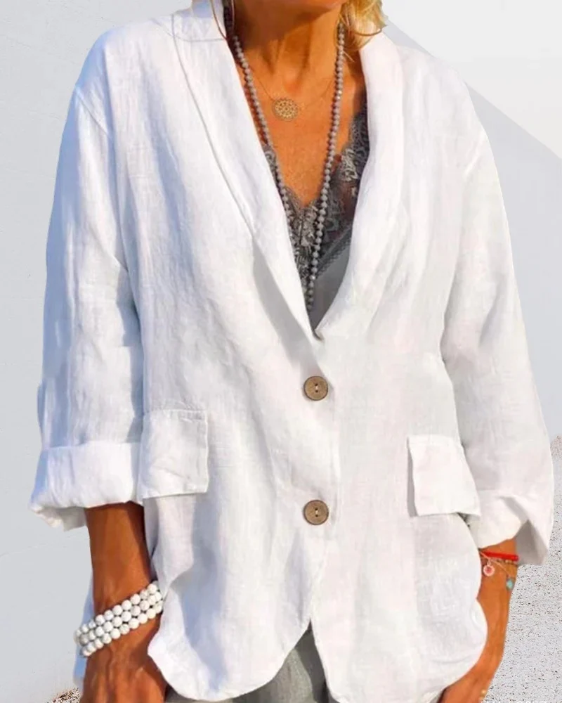 Women's Jacket – Relaxed Fit – Natural Fiber – Button Closure – Hip Length