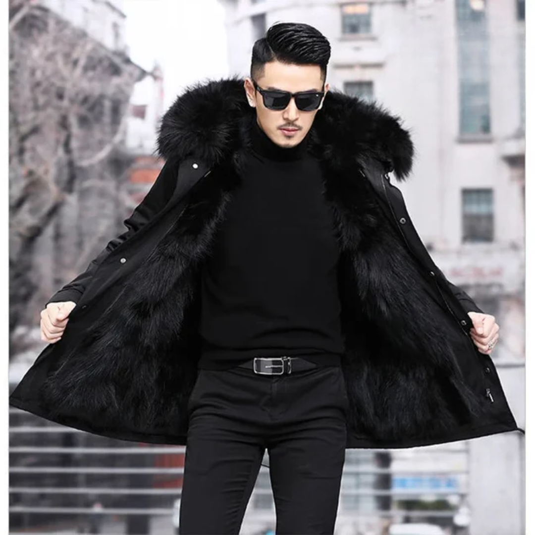 Men's Parka Jacket – Water-Repellent – Fur-Lined Hood – Spacious Fit – Long Model