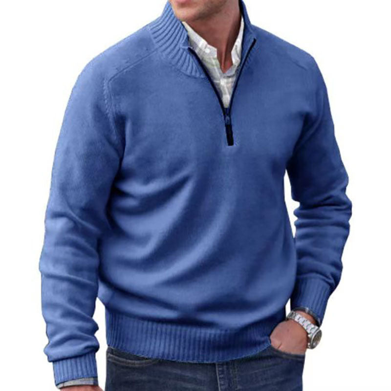Men's Sweater – Sweater with Quarter Zipper – Ribbed Collar