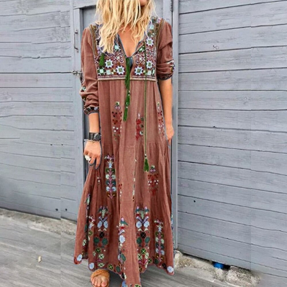 Jennifer - Elegant, lang kjole i boho-stil