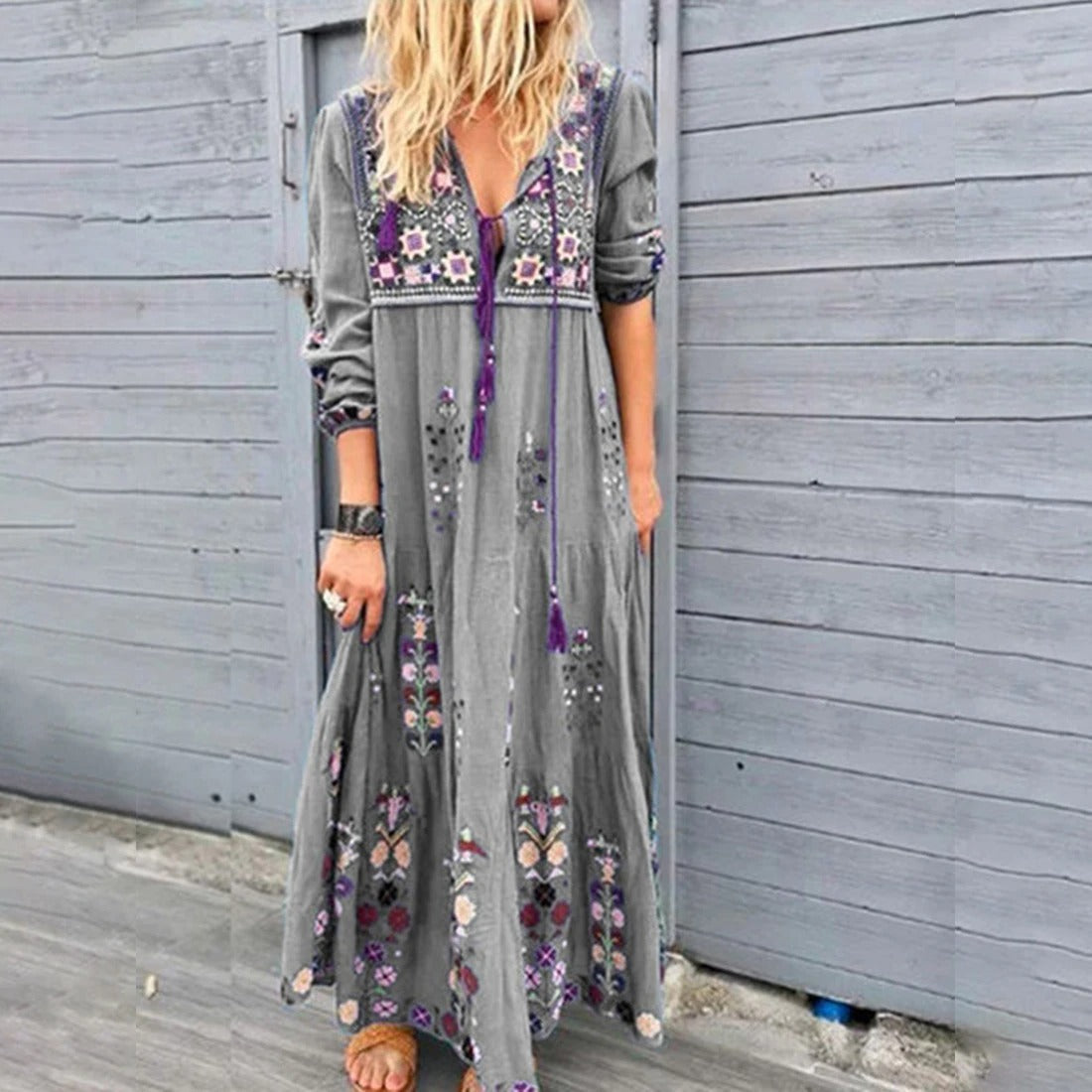 Jennifer - Elegant, lang kjole i boho-stil