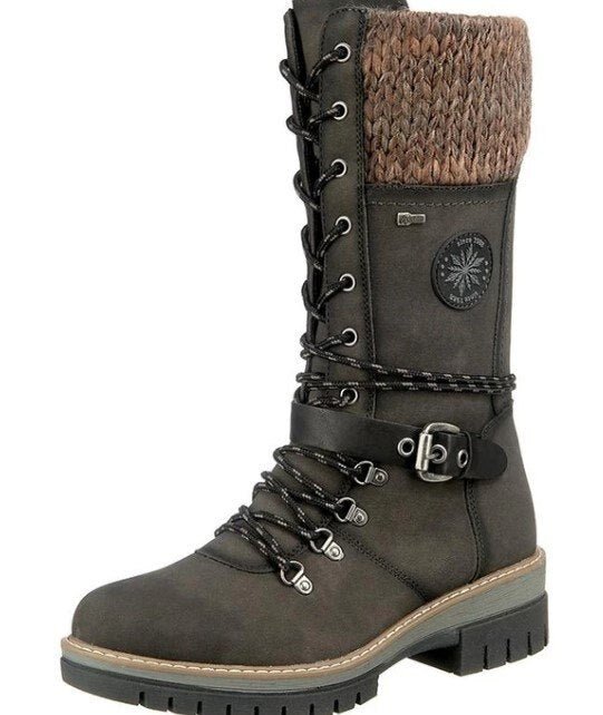 Women's Boots – Mid-Calf Lacing – Knitted Cuff – Zipper – Chunky Sole