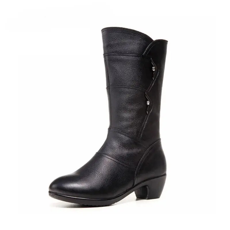 Women's Boots – Leather – Mid-Calf – Zipper – Comfortable Sole – Elegant Design