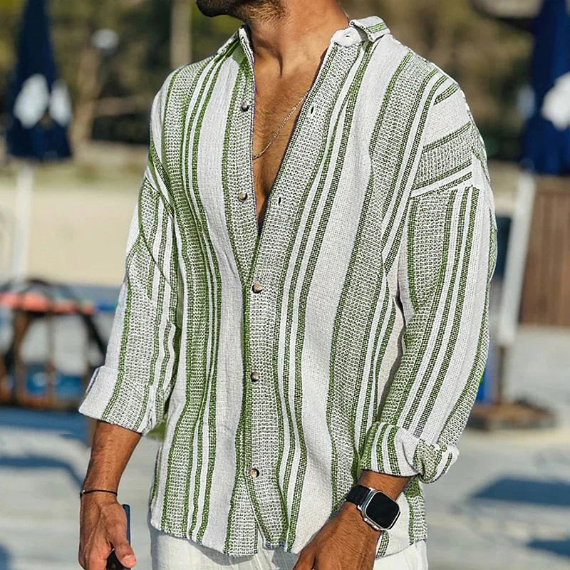 Men's Shirt – Relaxed Fit – Vertical Stripes – Breathable Natural Fiber