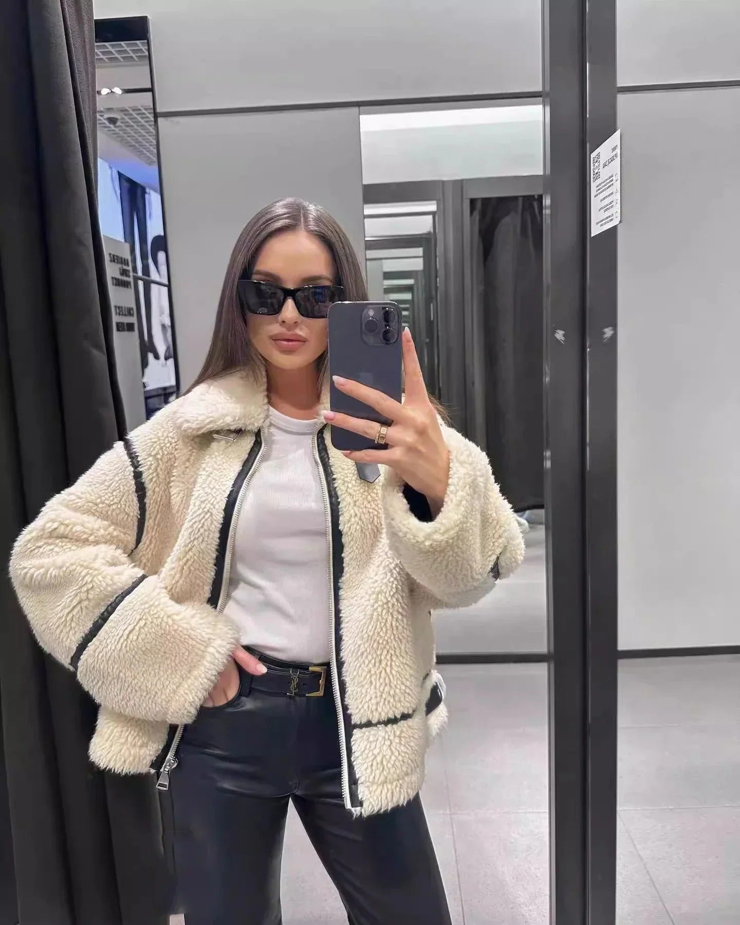 Charlotte Oversized Teddy Jacket | Contrast Trim High Neck Jacket