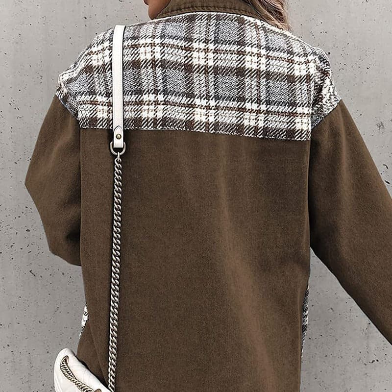 Women's Shirt Jacket – Oversized Fit – Checkered and Solid – Long Sleeves – Buttons