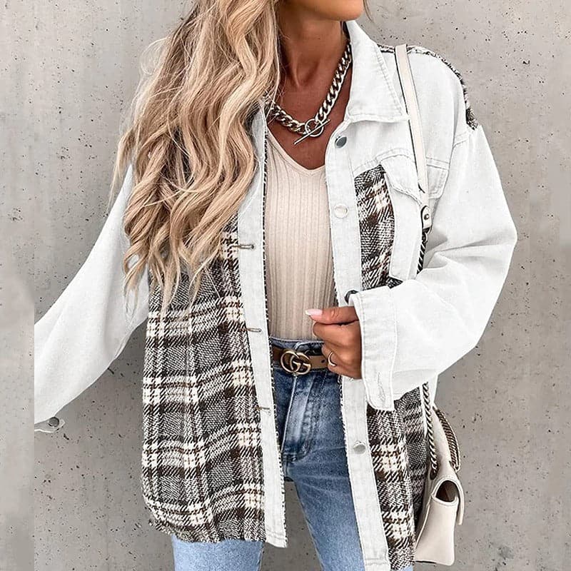 Women's Shirt Jacket – Oversized Fit – Checkered and Solid – Long Sleeves – Buttons