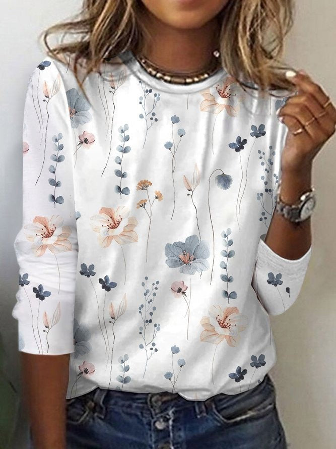 Women's Blouse – Relaxed Fit – Floral Print – Soft Breathable Fabric – Long Sleeves