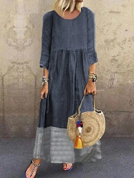 Dress for Women – Maxi Length – Relaxed Fit – 3/4 Sleeve – Natural Fibers