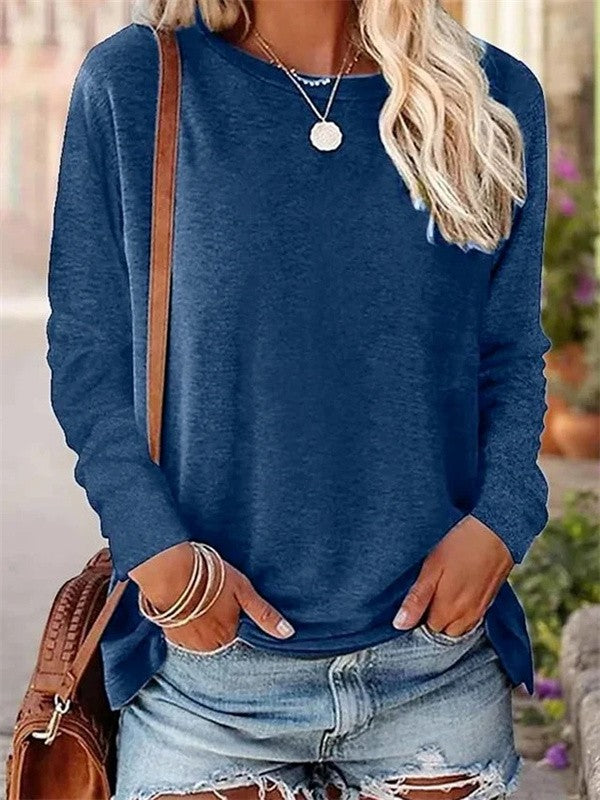 Women's Blouse – Soft Knit – Relaxed Fit – Long-Sleeved – Round Neck Comfort Garment