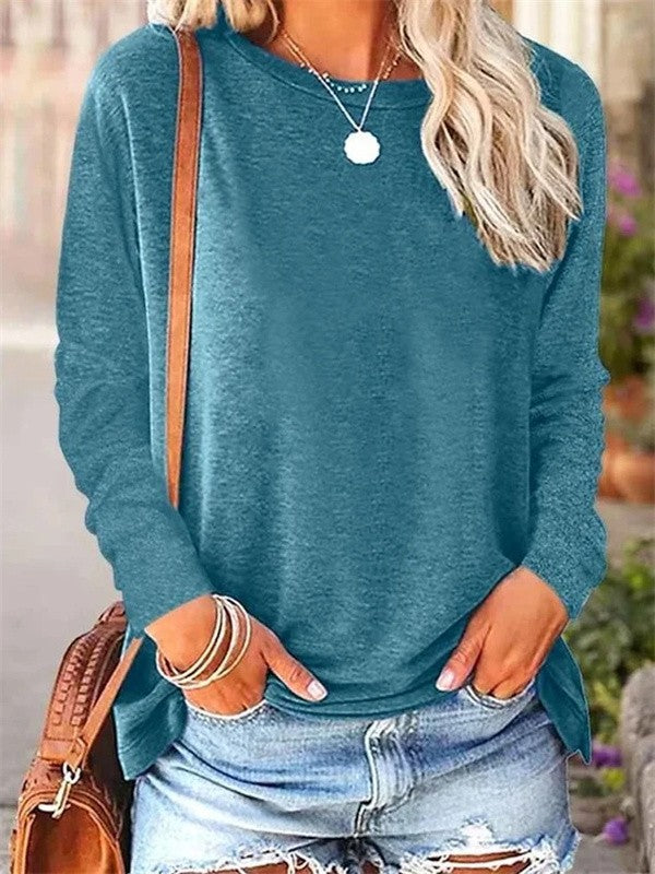 Women's Blouse – Soft Knit – Relaxed Fit – Long-Sleeved – Round Neck Comfort Garment