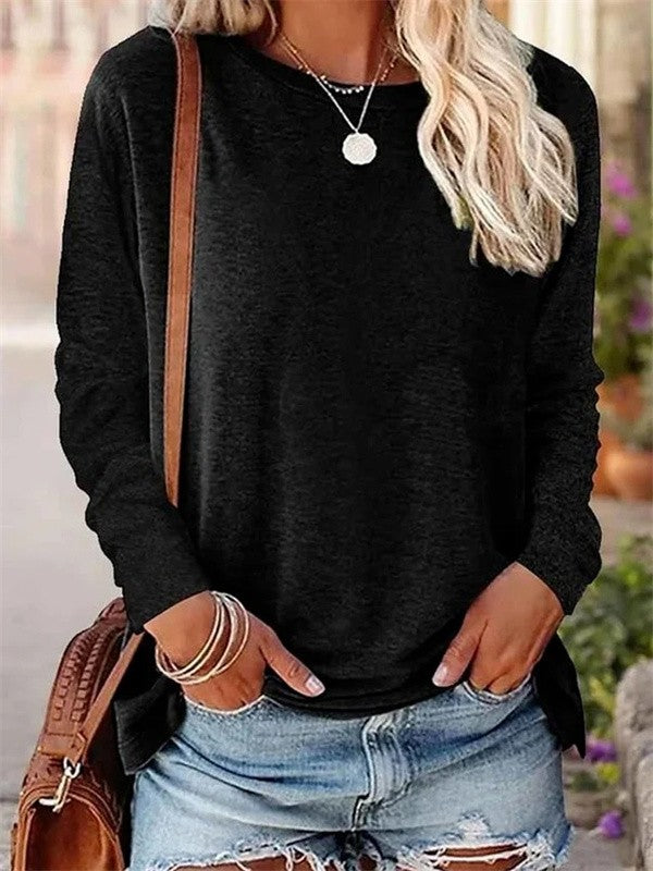 Women's Blouse – Soft Knit – Relaxed Fit – Long-Sleeved – Round Neck Comfort Garment