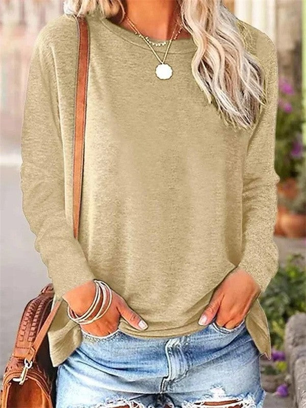 Women's Blouse – Soft Knit – Relaxed Fit – Long-Sleeved – Round Neck Comfort Garment
