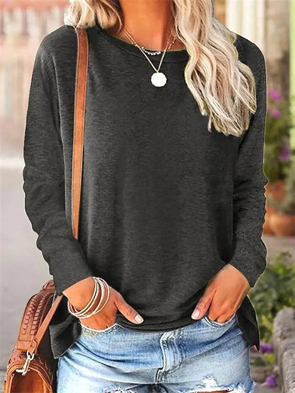 Women's Blouse – Soft Knit – Relaxed Fit – Long-Sleeved – Round Neck Comfort Garment