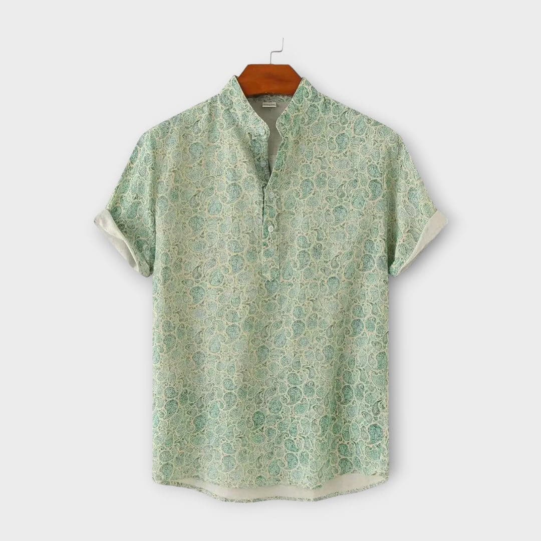 Herreskjorte - Kortermet Button-Up - Blomsterprint - Avslappet Passform - Pustende Stoff