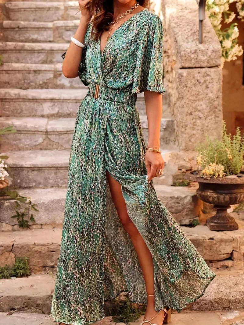 Women's Maxi Dress - V-neck Wrap Design - Tie Belt - Light and Airy Fit