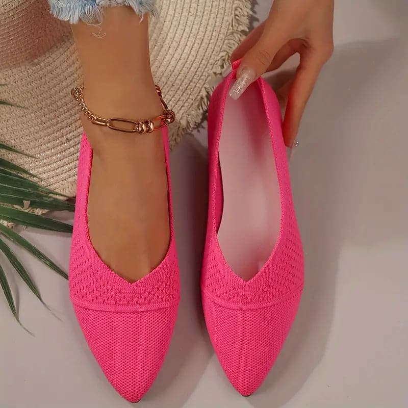 Women's Ballerina – Soft Knit – Pointed Toe – Breathable – Comfortable Slip-On