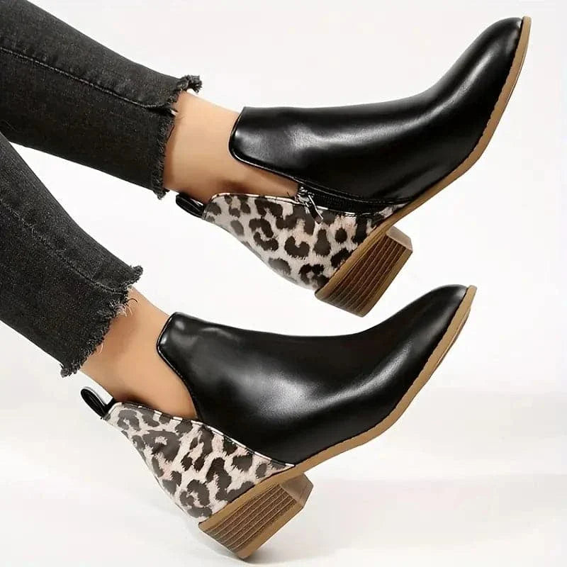 Women's Ankle Boots – Pointed Toe – Low Block Heel – Trendy Design – Zipper Closure