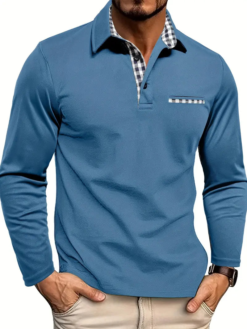 Men's Polo Shirt – Regular Fit – Breathable Fabric – Long Sleeves – Contrast Details
