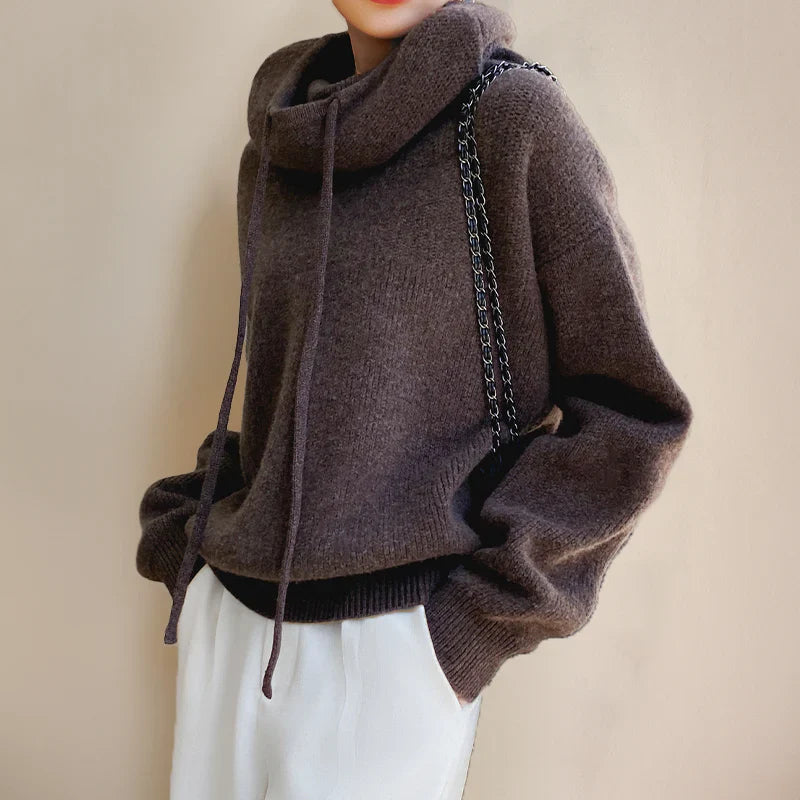 Women's High-Neck Sweater – Wool – Oversized Fit – Adjustable Collar – Relaxed Style