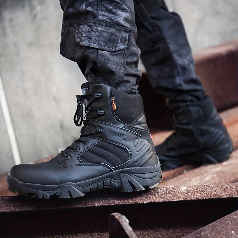 Men's Tactical Boots – Suede Leather – High Shaft – Non-Slip Sole – Lacing & Zipper