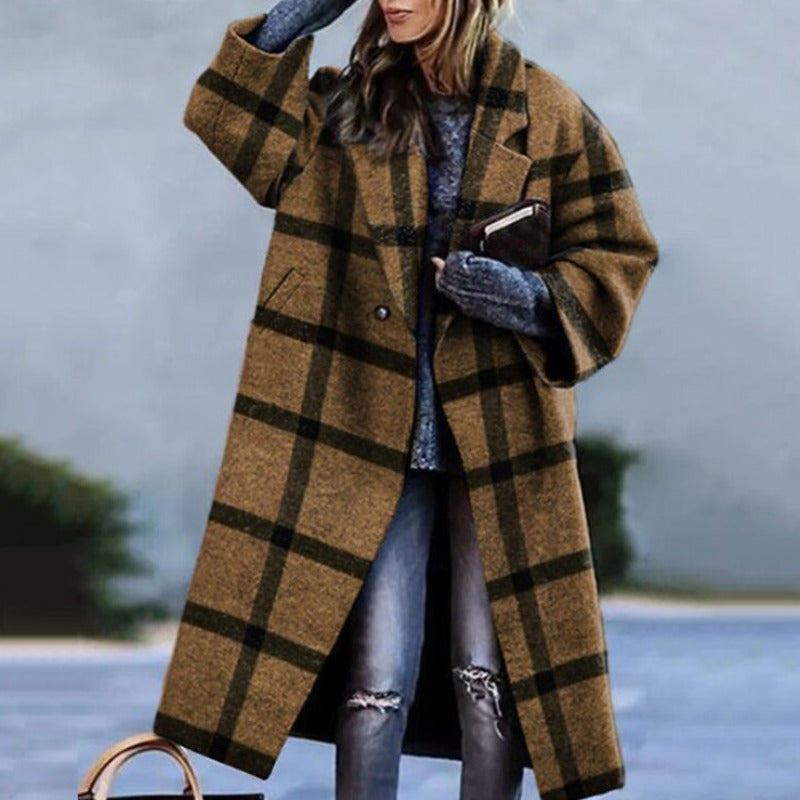 Women's Coat – Wool Blend – Oversized Fit – Simple Closure – Color Block Design