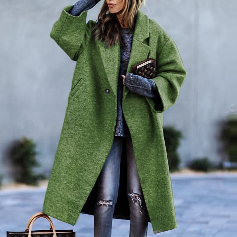 Women's Coat – Wool Blend – Oversized Fit – Simple Closure – Color Block Design