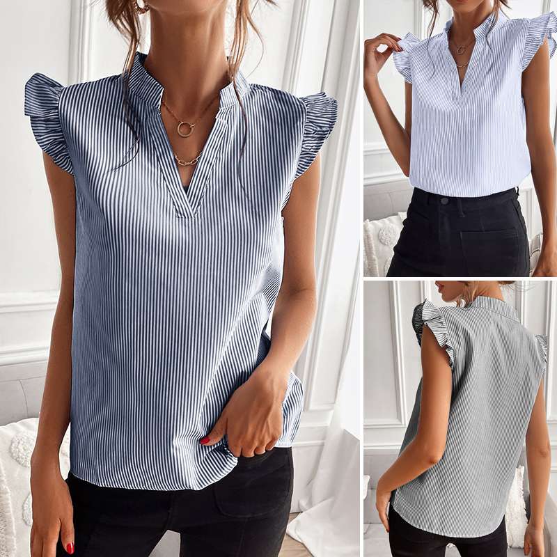 Jessica - Elegant striped designer blouse in cotton