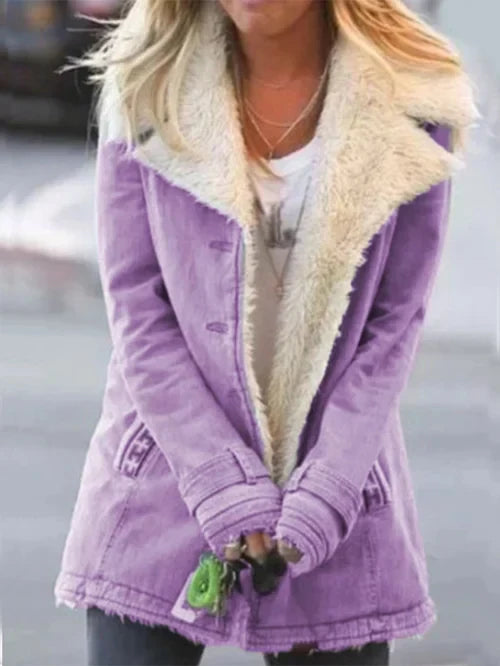 Women's Coat – Tailored Fit – Faux Fur Lined – Large Lapels – Button Closure