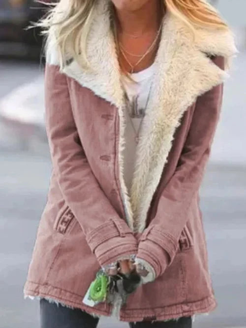 Women's Coat – Tailored Fit – Faux Fur Lined – Large Lapels – Button Closure