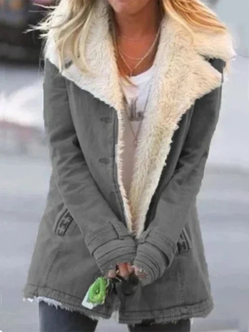 Women's Coat – Tailored Fit – Faux Fur Lined – Large Lapels – Button Closure