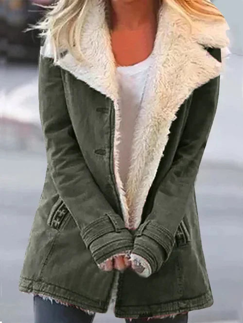 Women's Coat – Tailored Fit – Faux Fur Lined – Large Lapels – Button Closure