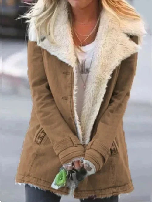 Women's Coat – Tailored Fit – Faux Fur Lined – Large Lapels – Button Closure