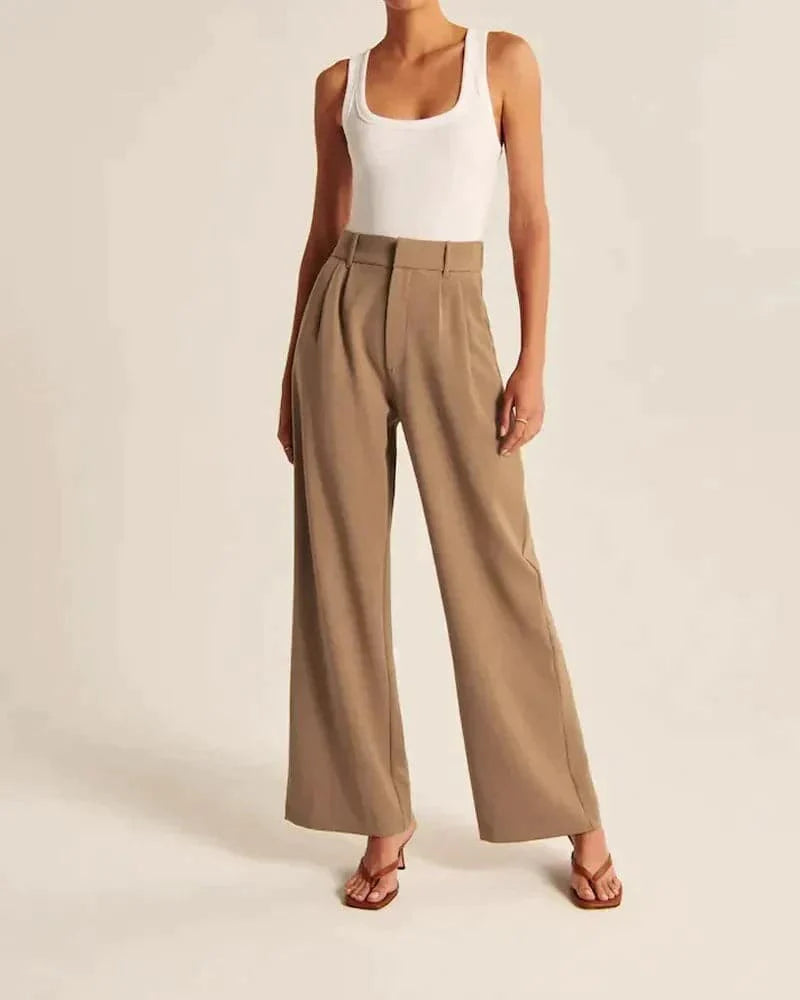 Pants for Women – High Waist – Wide Fit – Full Length – With Belt Loops