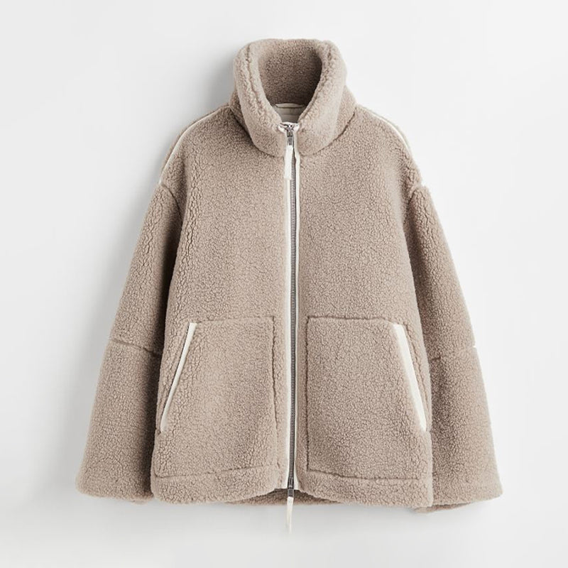 Women's Sherpa Jacket - Soft and Warm - Oversized Fit - High Collar - Everyday Style