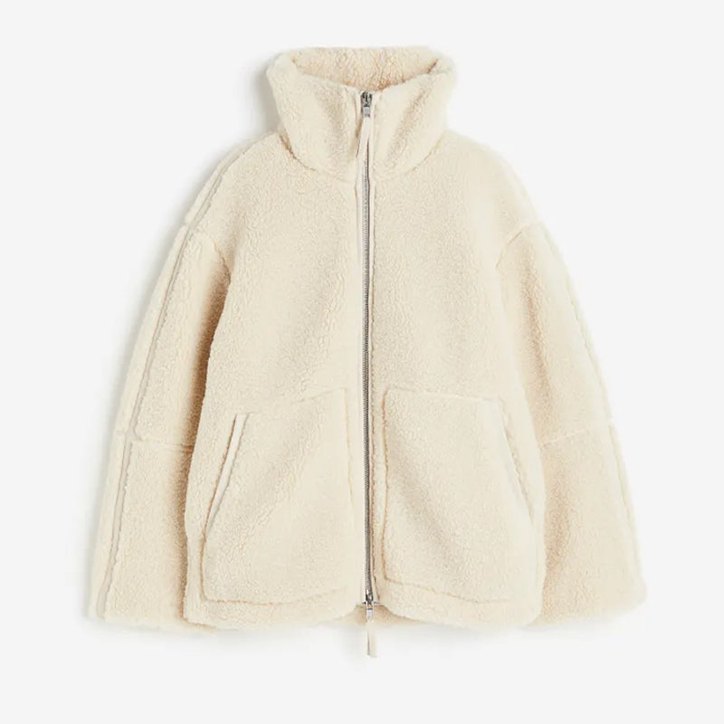 Women's Sherpa Jacket - Soft and Warm - Oversized Fit - High Collar - Everyday Style