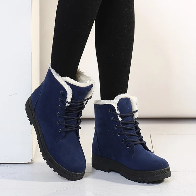 Women's Lace-Up Boots – Suede Look – Faux Fur Lining – Comfortable Flat Sole