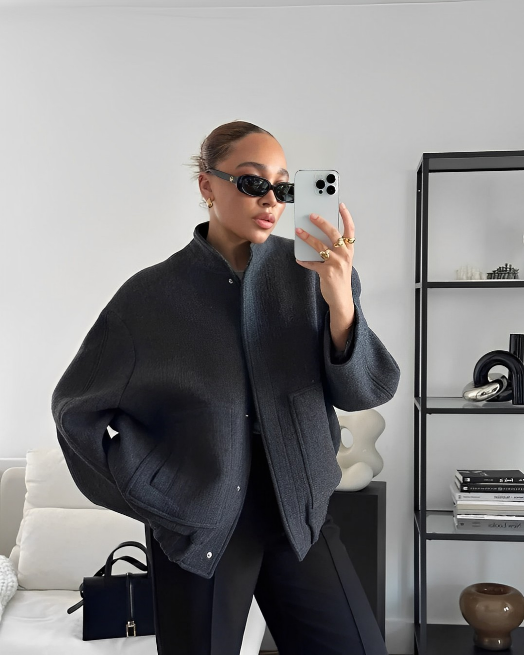 Women's Bomber Jacket – Oversized Fit – Soft Fleece – Snap Button Closure – Pockets
